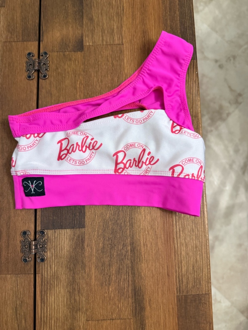 Barbie One-Shoulder Crop Top for Kids in Hot Pink and White